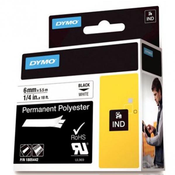 DYMO Rhino Professional,polyesteriteippi,6mm, musta teksti valk., 5,5m