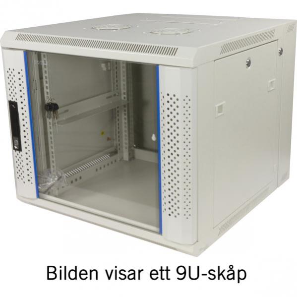 TOTEN, 19" seinäkaappi, 9U, 600x600, lasiovi+takaovi, valk