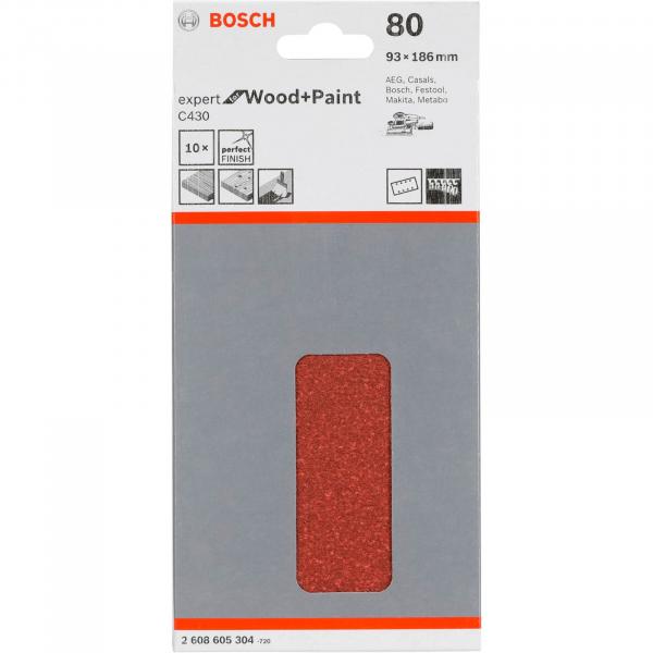 Bosch Sanding Pad C 430 Wood + Lacquer 93x186MM Grit 80 10 pcs.
