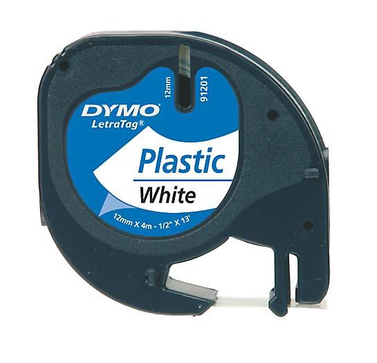 Dymo Letratag Plastic tape white 12mm x 4m            91221